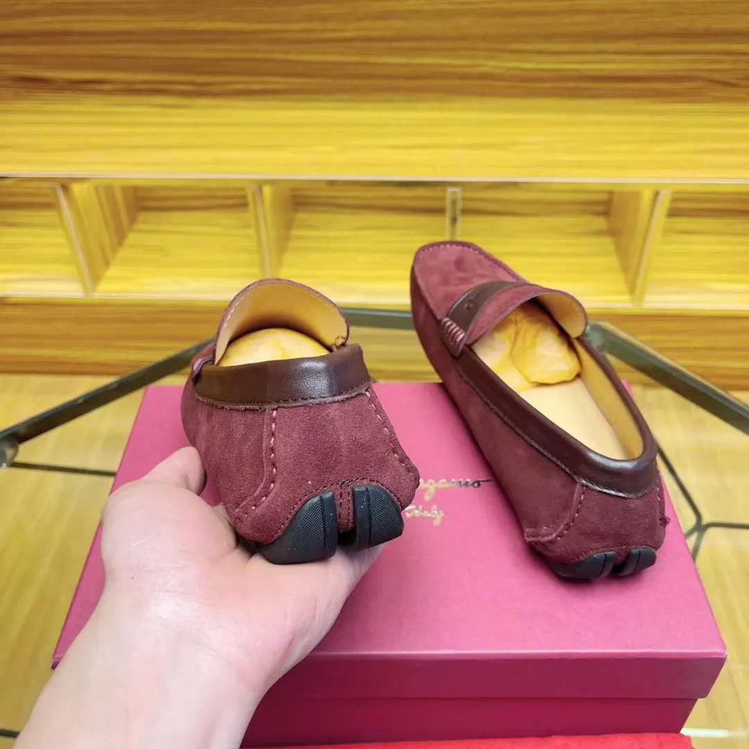 Men's shoes 💰560Ferragamo high-end quality 🔥 burgundy cow suede ➕ cowhide lining size 38-45